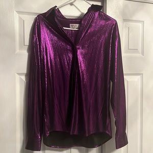 House Of CB Roxanne Purple Metallic Plisse Button Up Shirt